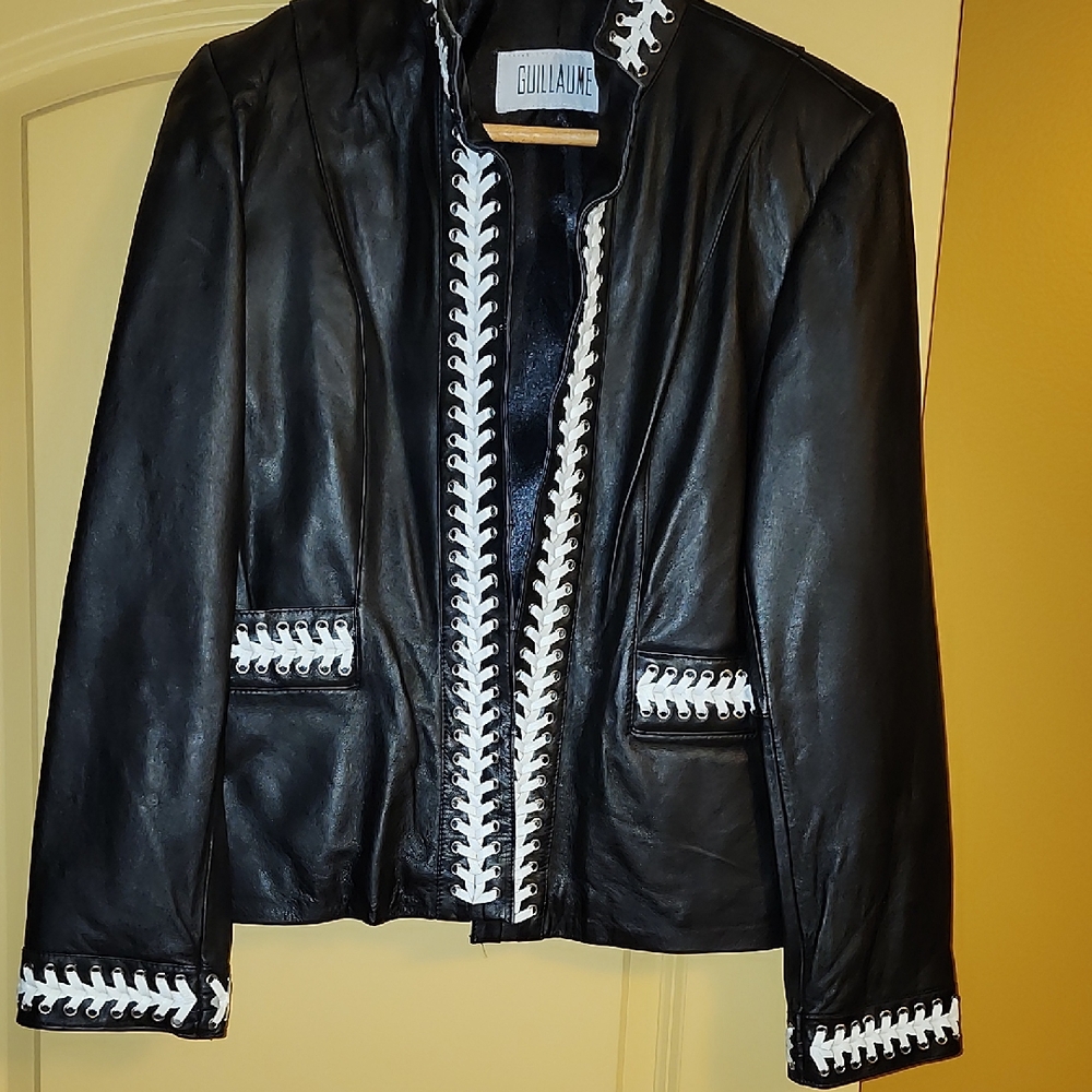 Elegant Black and White Leather Jacket